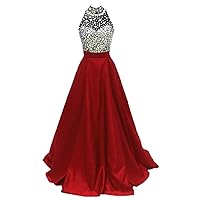 High Neck Prom Dresses for Women Sequins A Line Evening Party Ball Gown