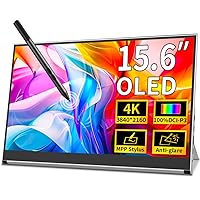 Portable Monitor OLED 4k,15.6 Inch Touchscreen Display UHD DCI-P3 100%, Anti-Glare,1Ms,MPP Stylus Pen Compatible,Laptop External Screen HDR Eye Care Gaming Computer Display W/Stand Sliver