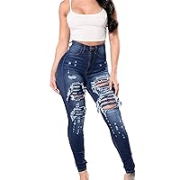 Women's Ripped Jeans Pencil Pants High Waist Skinny Destroyed Jeans Slim Denim Stretch Sexy Hole Pencil Jean Pants
