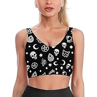 Skull Cat Moon Gothic Women's Sports Bra Wirefree Bras U-Shaped Neckline Yoga Vest Workout Tank Top
