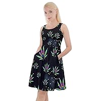 CowCow Womens Marijuana Cannabis Leaf Plant Marihuana Leaves Knee Length Skater Dress with Pockets,XS-5XL