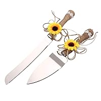 TANG SONG Rustic Wedding Cake Knife and Serving Set with Sunflower Burlap Lace Wedding Cake Knife (Set of 2)