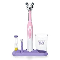 Beurer TB10 Kids Electric Toothbrush Kit - Fun Polly The Panda Cap with 2 Extra-Soft Brush Heads to Help Remove Plaque, 2 Minute Timer, and Rinse Cup, BPA-Free, Safe for Ages 3+