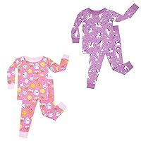 Little Sleepies Baby Girl Two-Piece Bundle Set, 100% Bamboo Viscose Sleeper for Boys and Girls, Sienna's Unicorns & Pink Milk and Cookies, 2T