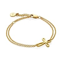 18ct Gold Plated Sterling Silver Rounded Cherish Communion Cross Bracelet. Ideal for Baptism, Quinceañera, Flower Girls and First Communion Gifts