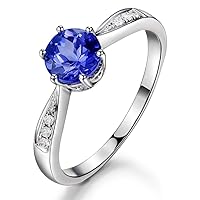 Kardy Promise Gemstone Tanzanite (1.15ct) Diamond 14K White Gold Women Ring for Wedding Engagement Set For Women