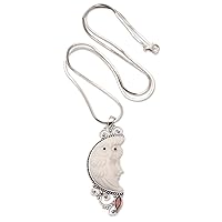 NOVICA Handmade .925 Sterling Silver Garnet Pendant Necklace Artisan Crafted with Indonesia Animal Themed Gemstone Birthstone Owl bird 'Snowy Owl'