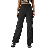High Waisted Elastic Work Pants Womens Loose Multi Pocket Loose Fit Straight Leg Wide Cargo Pants