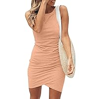 Tank Dress Foe Women 2024 Summer Casual Fashion Solid Round Neck Sleeve Dress Soft Slim Fit Pleated Going Out Dress