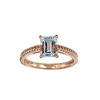 March Birthstone Natural 8X6 MM Octagon Cut Aquamarine Gemstone 14K Solid Rose Gold Plating Engagement Ring For Bridal Gift For Loved One