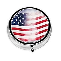 American Flag and Stars Print Pill Box 3 Compartment Small Pill Case with Mirror Pill Organizer for Outdoor Travel Pocket Purse
