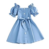 Fancy High Low Dresses for Girls One Shoulder Bubble Sleeve Princess Dress Daily Wear Girls Dresses 2t