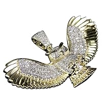 Flying Owl Pendant W/18 Chain 1.12 Ct Round Clear D/VVS1 Diamonds in 14K Yellow Gold Over .925