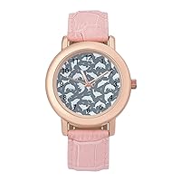 Dolphin Silhouettes PU Leather Strap Watch Wristwatches Dress Watch for Women