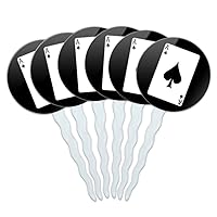 Set of 6 Cupcake Picks Toppers Decoration Gambling Track Cards Poker - Playing Cards Ace of Spades
