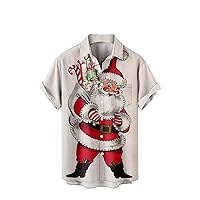 Christmas Shirt for Men Short Sleeve Button Down Santa Claus Printed Novelty T-Shirt Holiday Funny Christmas Shirts