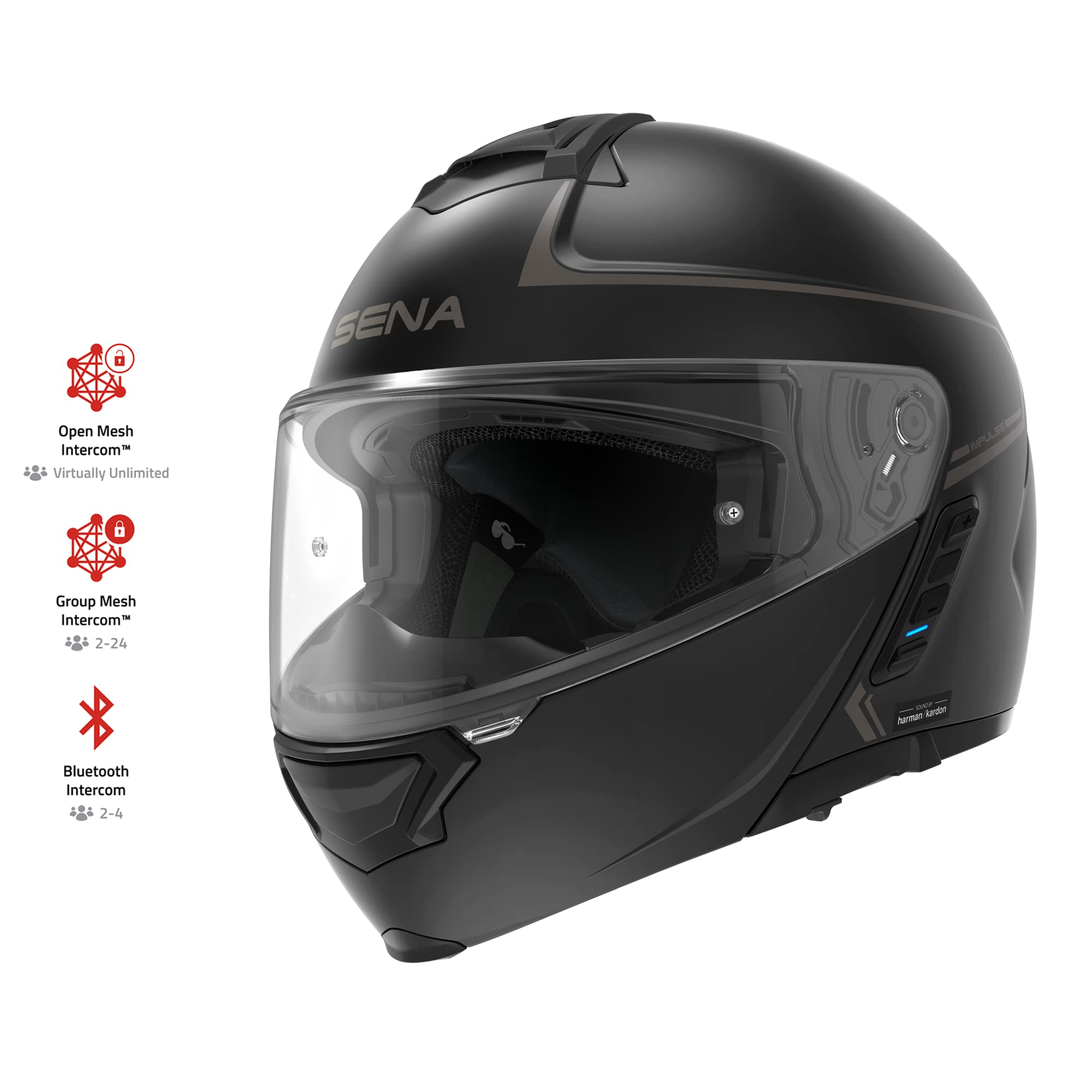 Sena Impulse DOT Flip Up Modular Bluetooth Helmet w/Sound by Harman Kardon Dual Visor Helmet with Integrated Mesh Intercom System / MP3 / Voice Dial