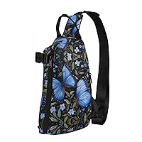 Blue Butterflies Print Crossbody Backpack,Travel Hiking Cross Bag Diagonally, Cycling Bag