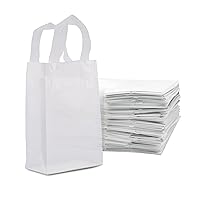 Clear Gift Bags - 100 Pack Plastic Bags with Handles, Small Frosted White Shopping Totes with Cardboard Botton in Bulk for Retail, Merchandise, Business, Boutique, Thank You, Take Out, Parties - 6x3x9