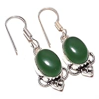 Best Gift jewelry for Girls! Green Onyx HANDMADE Sterling Silver Plated Earriing 2.5