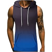 Men's Workout Cut Off Sleeveless Hoodie Gradient Hooded Tank Tops Gym Bodybuilding Muscle Shirts Drop Arm Tank Top
