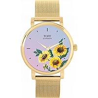 Yellow Sunflower Flower Watch Ladies 38mm Case 3atm Water Resistant Custom Designed Quartz Movement Luxury Fashionable
