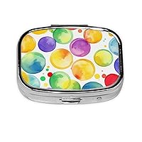 Watercolor Rainbow Circle Print Pill Box 2 Compartment Small Pill Case With Mirror Pill Organizer Portable Medicine Pillbox For Travel Pocket Purse