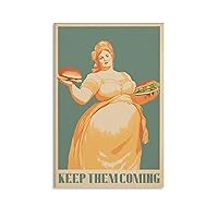 1950 Vintage Art Poster Kitchen Burger Funny Canvas Print Art Fat Lady Fast Food Art Positive Mural Canvas Art Poster And Wall Art Picture Print Modern Family Bedroom Decor Posters 08x12inch(20x30cm)
