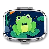 Pill Box Green Frog Lotus Leaf Square-Shaped Medicine Tablet Case Portable Pillbox Vitamin Container Organizer Pills Holder with 3 Compartments