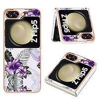 Compatible with Galaxy Z Flip5 Phone Case for Women, TPU IMD Personalized Purple Flower Gilded Border Slim Cases Shockproof Back Protective Cover for Samsung GalaxyZ Flip 5 5G 6.7