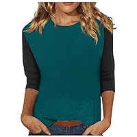Trendy Tops for Women 2024, Women's Fashion Casual Loose Regular 3/4 Sleeve Colored Round Neck Top
