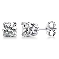 Four Claw set Round Cubic Zircon Gemstone Platinum Plated 925 Sterling Silver Stud Earring For She