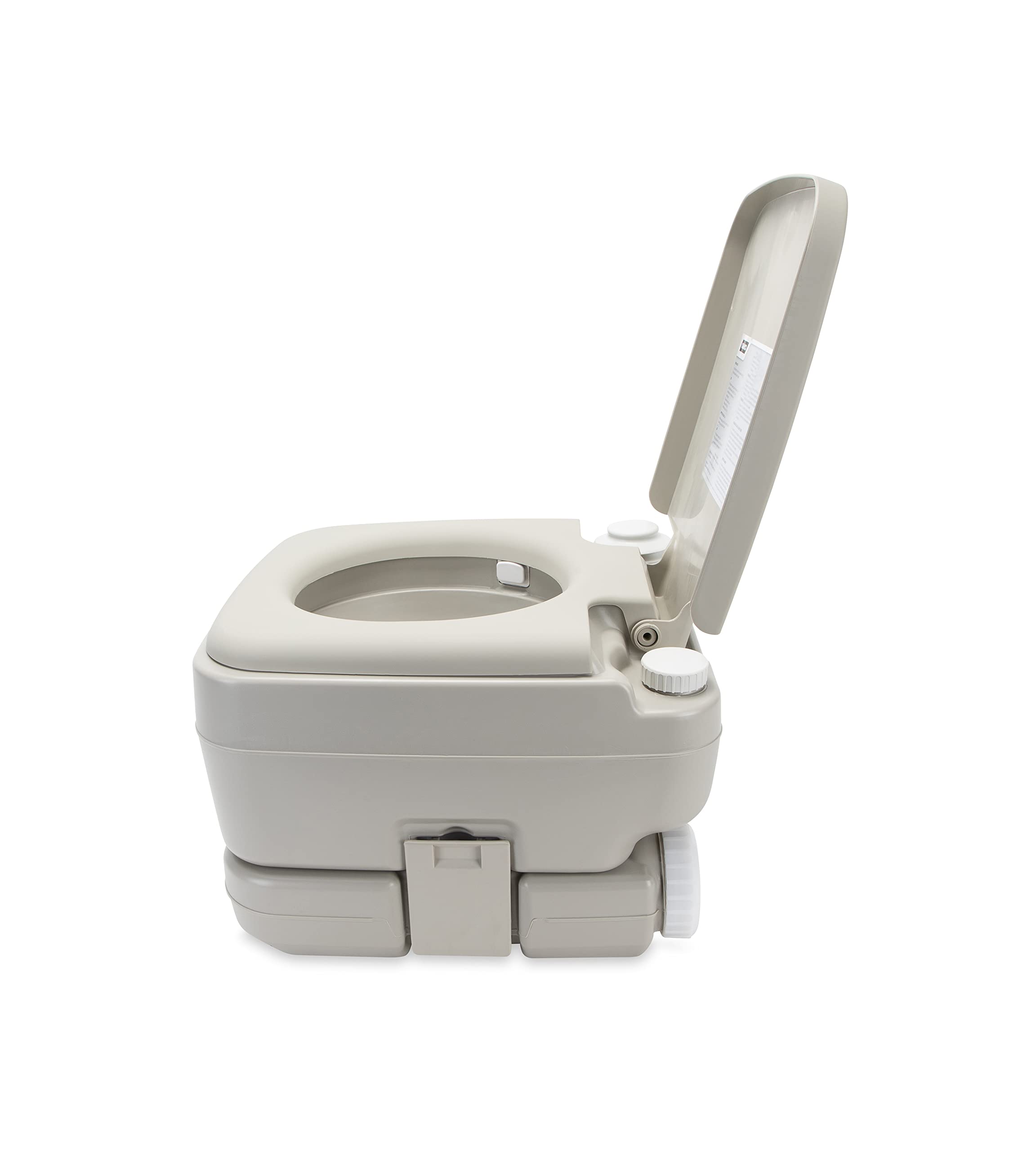 Camco Portable Travel Toilet | Features Bellow-Type Flush and Sealing Slide Valve to Lock-in Odors 2.6 Gallon (41531),Gray/Beige