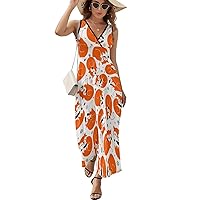 Fox Hold Tail Sleeveless Wrap V Neck Sleeveless Sundress Summer Flare Maxi Tank Dress for Women