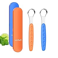 Tongue Scraper (2 Pack with Travel Case), Tongue Cleaner for Reduce Bad Breath, Stainless Steel Tongue Scrapers for Adults&Kids, 100% Metal Tongue Brush Set for Oral Care