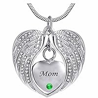 misyou Birthstone Angel Wings Mom Cremation urn Memorial Keepsakes Necklace Ashes Jewelry Stainless Steel Pendant