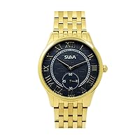 SL10284GBl Quartz Analog Waterproof Mens Wrist Watch Stainless-Steel Band Gold Plated