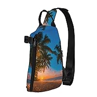 Sunset Hawaiian Palm Tree Print Crossbody Backpack,Travel Hiking Cross Bag Diagonally, Cycling Bag