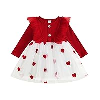 Toddler Baby Girl Valentines Day Outfit Knitted Ruffle Long Sleeve Dress Heart Tulle Tutu Skirt Dresses Spring Fall Clothes