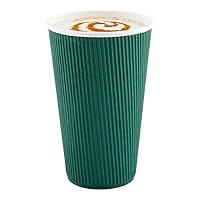 Restaurantware 20 Ounce Ripple Insulated Coffee Cups 10 Double Wall Corrugated Coffee Cups - Matching Lids Sold Separately Secure Grip Forest Green Paper Ribbed Coffee Cups Sustainable