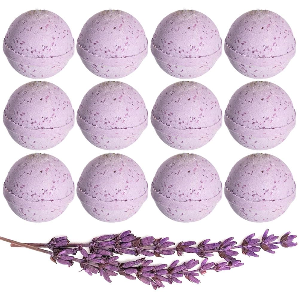 12 Pc Bath Bombs Lavender Scent Natural Fragrance Bubble Soak Spa Fizzy Fizzies Essential Oil Aromatherapy Relaxing Soothing Calm Luxury Muscle Relief Shower Steamer Self Care Bath Soak Relaxation