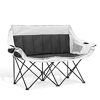 MoNiBloom Collapsible Double Camping Loveseat Chair Outdoor Beach Lawn Picnic Hiking Travel Portable Foldable Collapsible 2-Person Love Seat Camp Chair for Adults (Black and Light Gray)