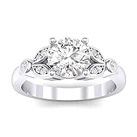 0.54 Cts Round Simulated Diamond Gardenia Engagement Ring 14K White Gold Finish