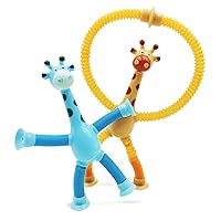 Telescopic Suction Cup Giraffe Toy-Animal Pop Tubes Fidget Toy for Boys & Girls,Stress Relief Ensory Toys for Autistic Children,Giraffe Fidget Toys,Party Favors for Kids 4-8（2Pcs）