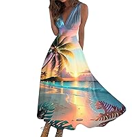 Sun Dresses Women Summer Casual Sundress Sleeveless Halter Neck Spring Elastic Waist Ruffle Maxi Dresses 2024