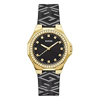 GUESS Women's 38mm Watch - Black Strap Black Dial Gold Tone Case