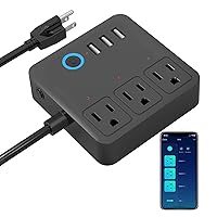 GHome Smart Smart Power Strip, 3 USB Ports and 3 Individually Controlled Smart Outlets, WiFi Surge Protector, Smart Home Office Cruise Ship Travel Multi-Plug Extender Flat Plug, 10A, Black (WP9-BK)