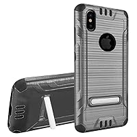HR Wireless Apple iPhone X Brushed Shock Proof Hybrid with Magnetic Stand Cover Case - Grey