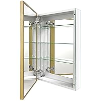 Aluminum Bathroom Medicine Cabinet with Farmhouse Gold Framed 16x26 Inches Recess or Surface Mount Mirror Cabinet for Bathroom Toilet Kitchen