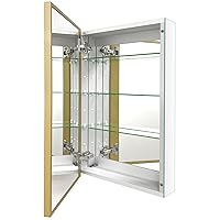 Bathroom Medicine Cabinet with Mirror, Recess or Surface Mount Bathroom Vanity Mirror Cabinet,Single Door Cabinet Famerhouse Bathroom Mirror with Storage Cabinet (Gold, 16